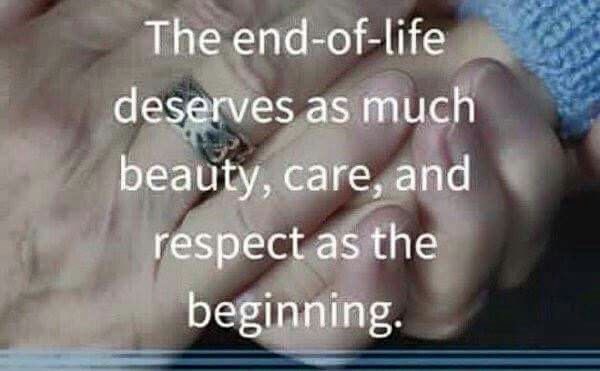 Hands Gently Holding with Text About End-Of-Life Care