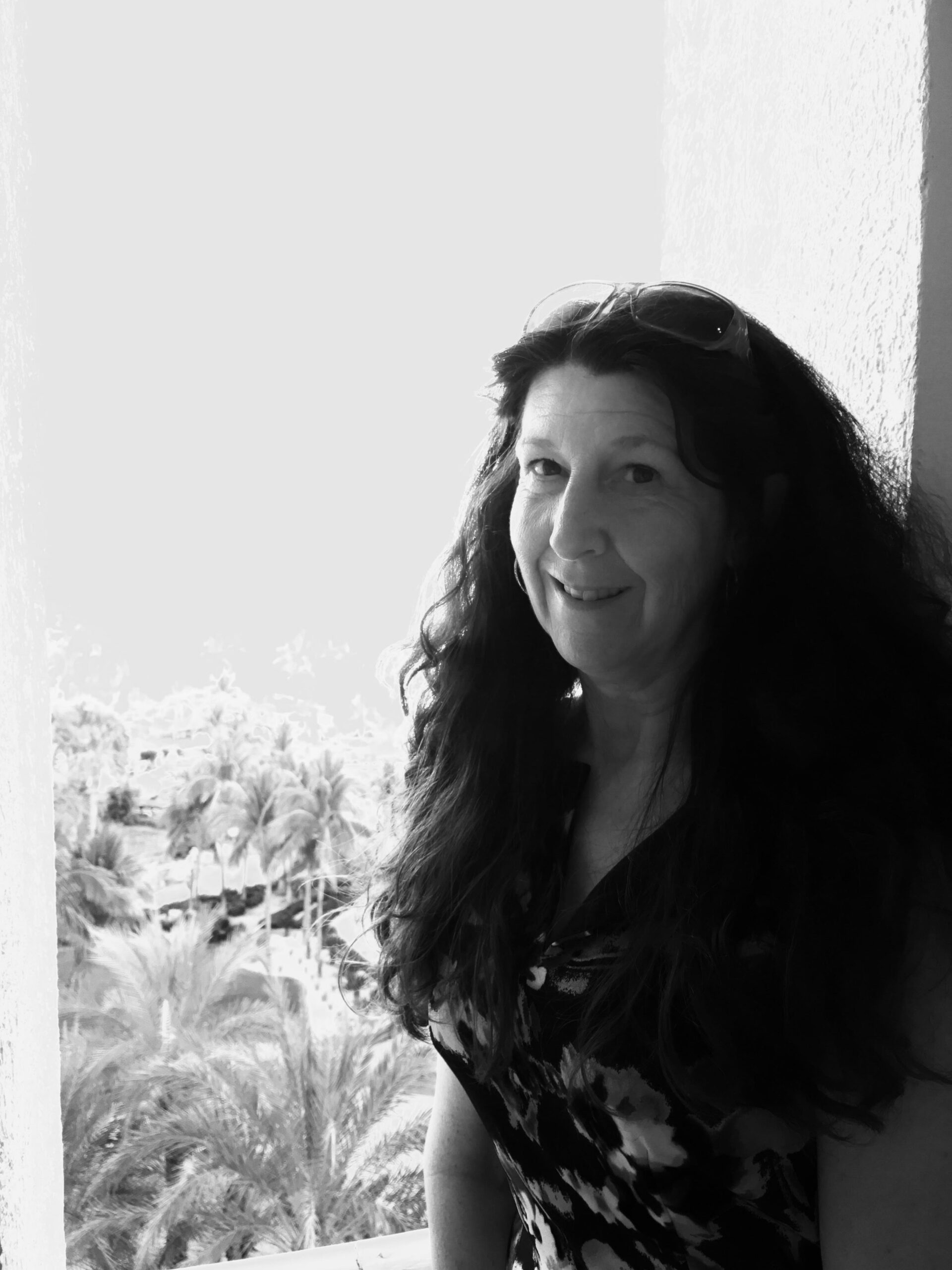 Black and White Outdoor Portrait of a Woman with Long Hair